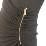 Michael Kors Zipped Wrap-Effect Dress Dark Brown Stretch Jersey Size 0