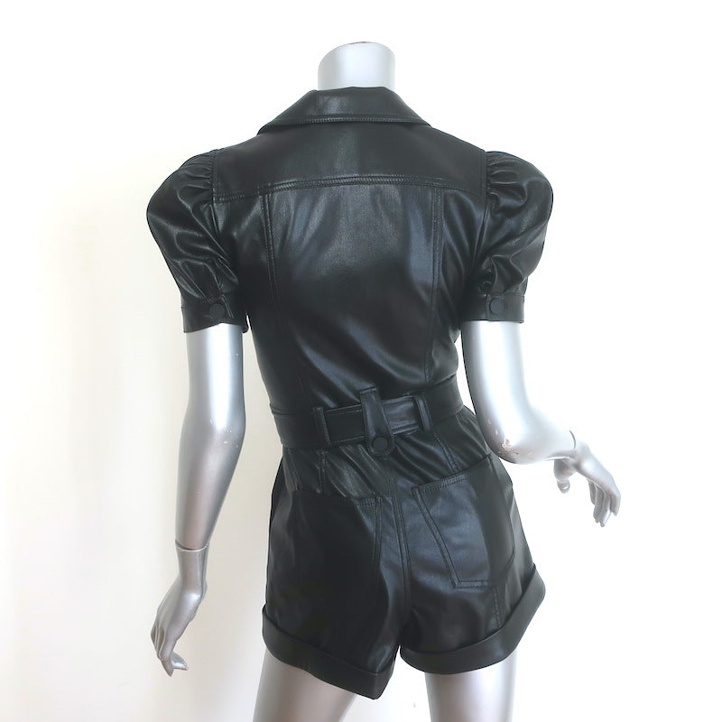Alice + Olivia Leonie Puff Sleeve Vegan Leather Romper Black Size 2 NEW