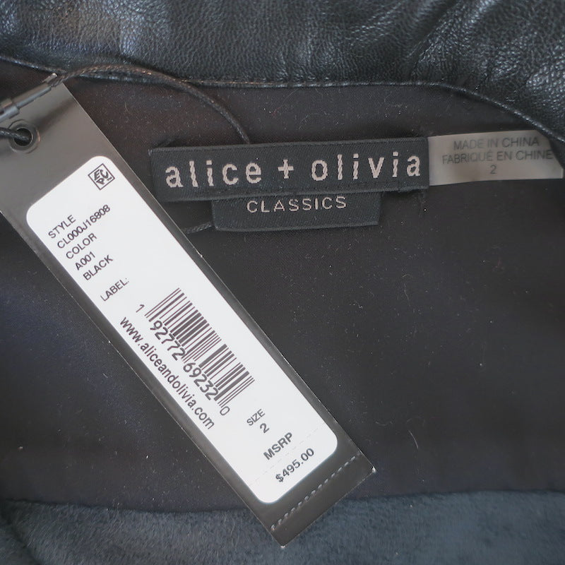Alice + Olivia Leonie Puff Sleeve Vegan Leather Romper Black Size 2 NEW