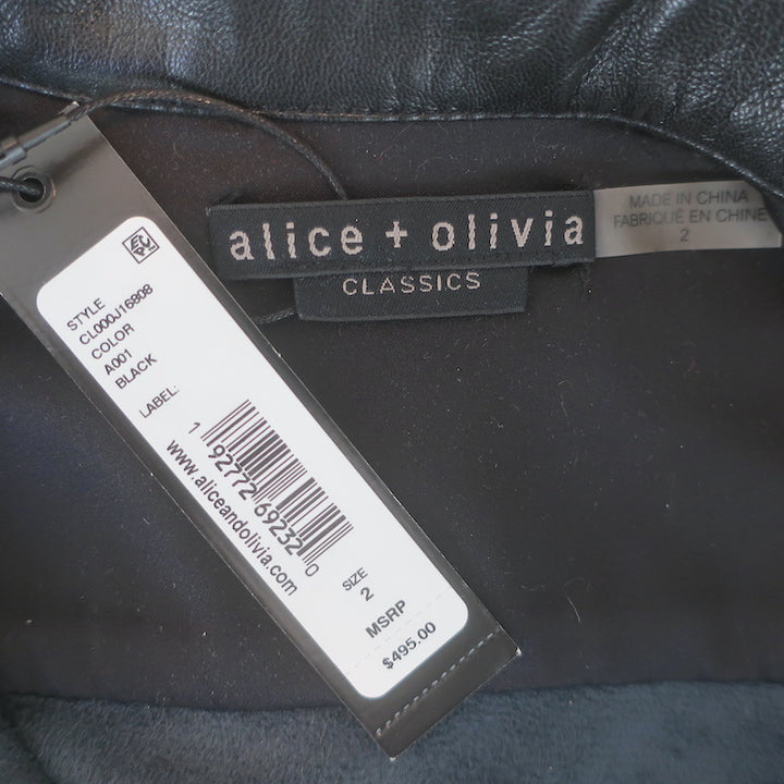 Alice + Olivia Leonie Puff Sleeve Vegan Leather Romper Black Size 2 NEW