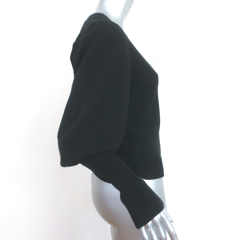The Kooples Blouson Sleeve V-Neck Sweater Black Wool-Cashmere Size 1 NEW