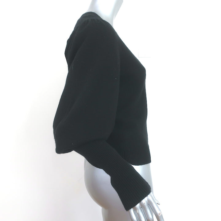 The Kooples Blouson Sleeve V-Neck Sweater Black Wool-Cashmere Size 1 NEW