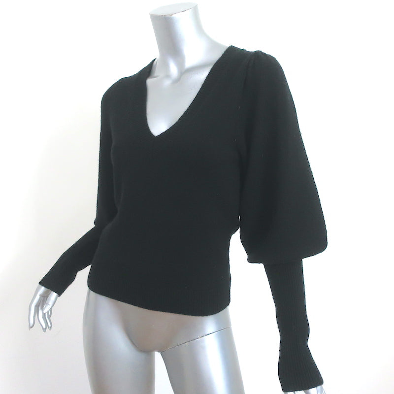 The Kooples Blouson Sleeve V-Neck Sweater Black Wool-Cashmere Size 1 NEW