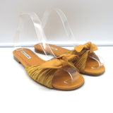 Manolo Blahnik Notamu Pleated Bow Slide Sandals Marigold Leather Size 38