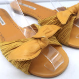 Manolo Blahnik Notamu Pleated Bow Slide Sandals Marigold Leather Size 38