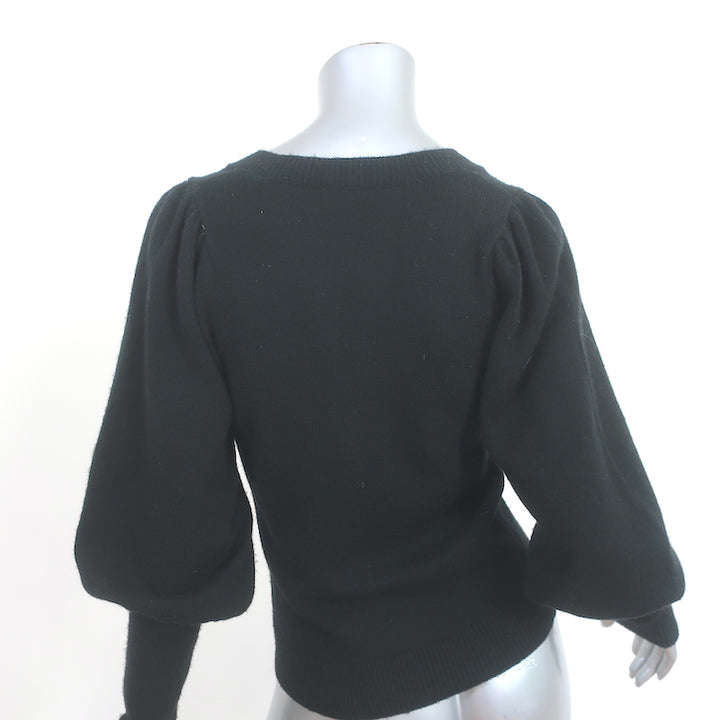 The Kooples Blouson Sleeve V-Neck Sweater Black Wool-Cashmere Size 1 NEW