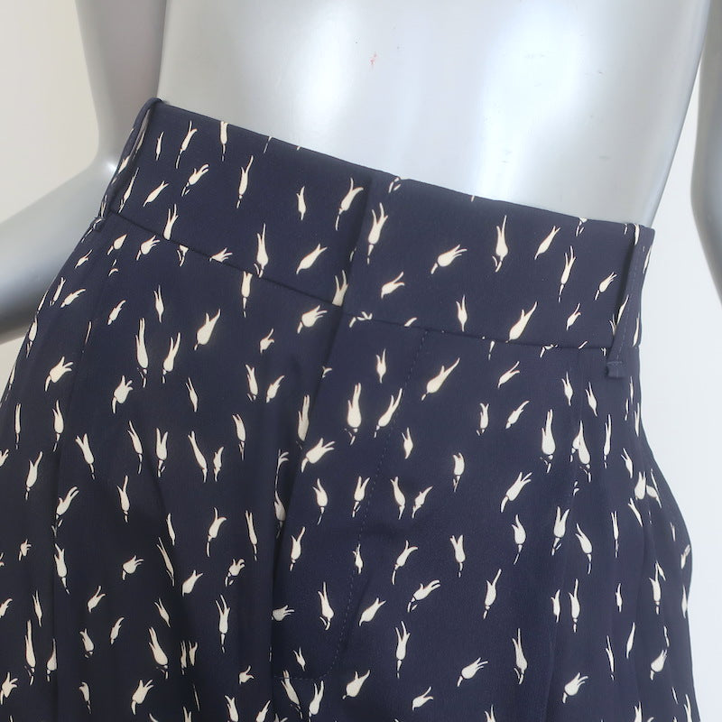 Chloe Wide Leg Pants Navy Micro Tulip Print Crepe Size 40 NEW