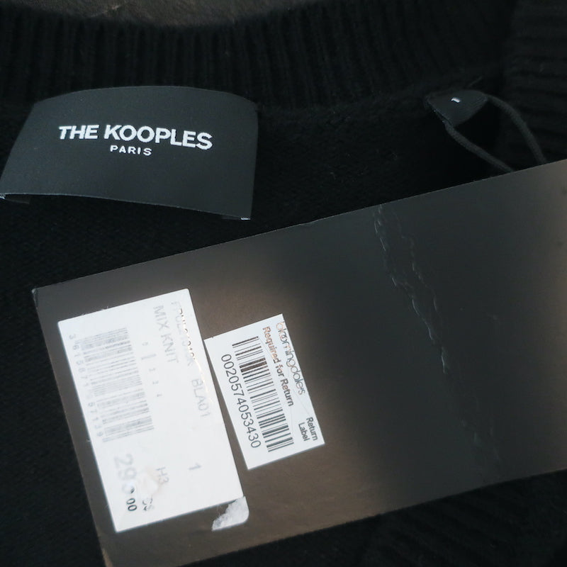 The Kooples Blouson Sleeve V-Neck Sweater Black Wool-Cashmere Size 1 NEW