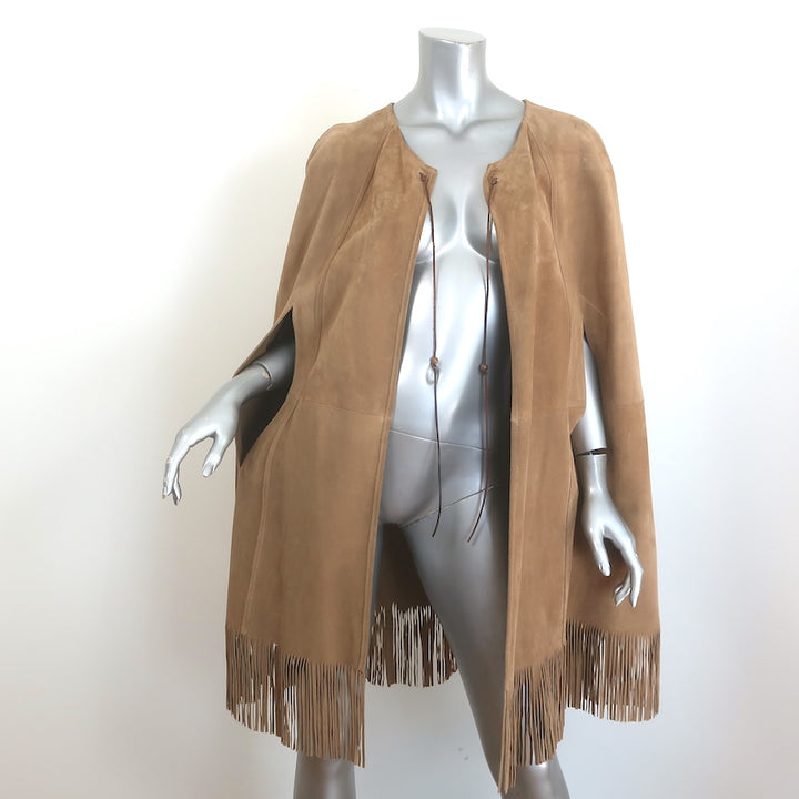 Saint Laurent Fringed Suede Cape Camel Size 48 NEW
