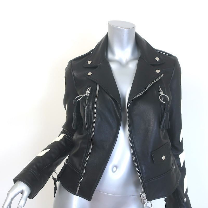 Off-White Virgil Abloh Carryover Leather Biker Jacket Black Size Small