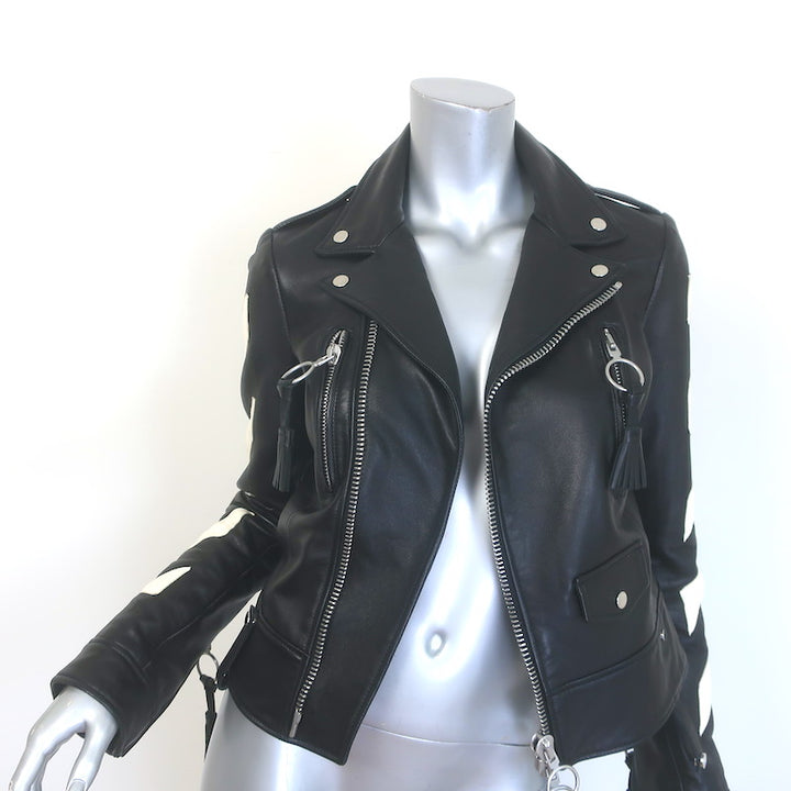 Off-White Virgil Abloh Carryover Leather Biker Jacket Black Size Small