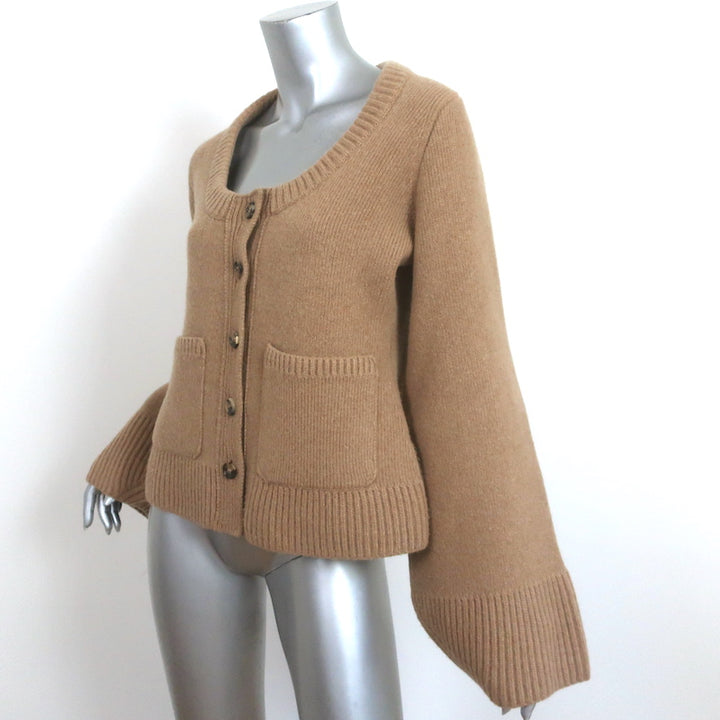 Khaite Caro Scoop Neck Cardigan Tan Stretch Cashmere Size Medium