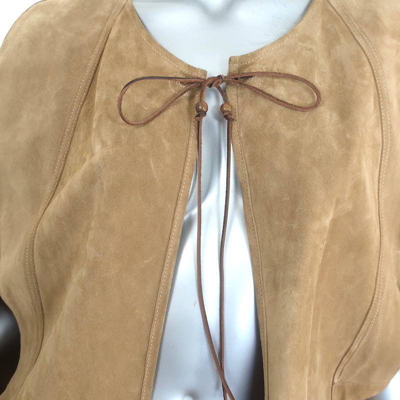 Saint Laurent Fringed Suede Cape Camel Size 48 NEW