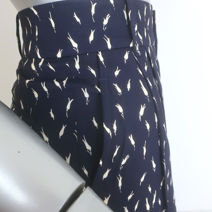 Chloe Wide Leg Pants Navy Micro Tulip Print Crepe Size 40 NEW