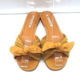 Manolo Blahnik Notamu Pleated Bow Slide Sandals Marigold Leather Size 38
