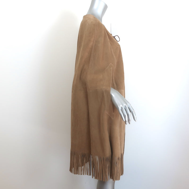 Saint Laurent Fringed Suede Cape Camel Size 48 NEW