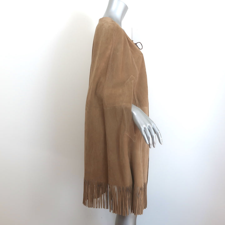 Saint Laurent Fringed Suede Cape Camel Size 48 NEW