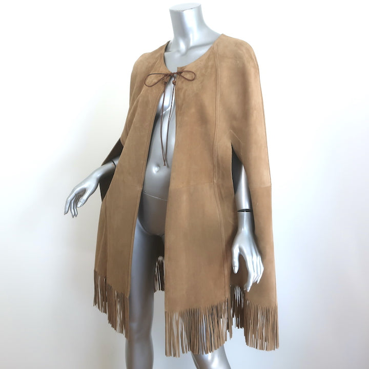 Saint Laurent Fringed Suede Cape Camel Size 48 NEW
