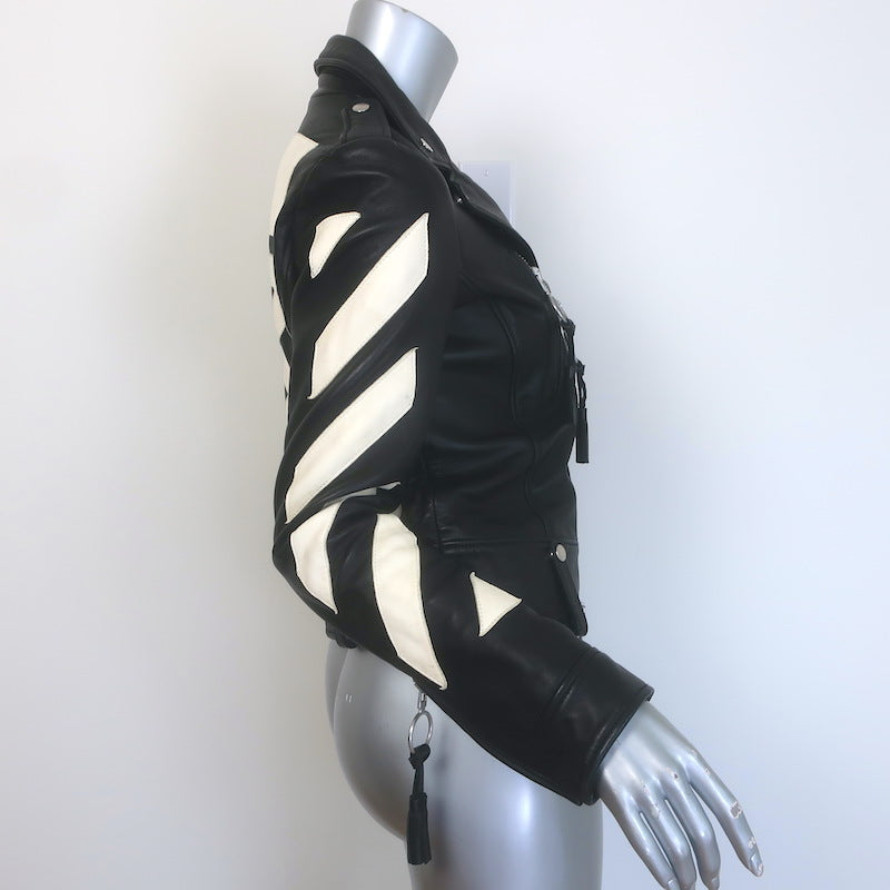 Off-White Virgil Abloh Carryover Leather Biker Jacket Black Size Small