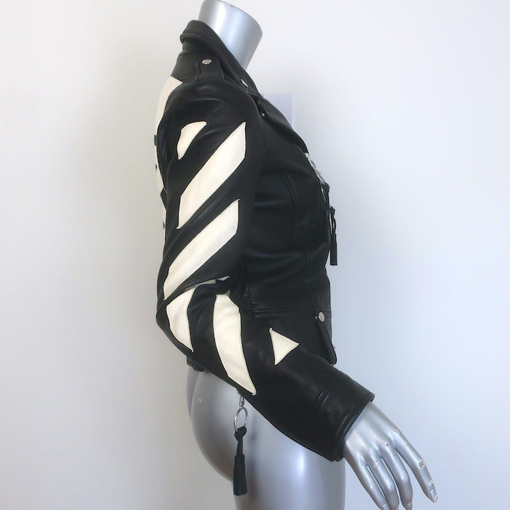 Off-White Virgil Abloh Carryover Leather Biker Jacket Black Size Small