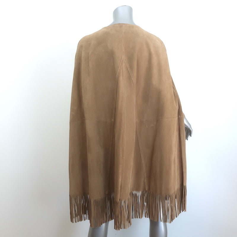 Saint Laurent Fringed Suede Cape Camel Size 48 NEW