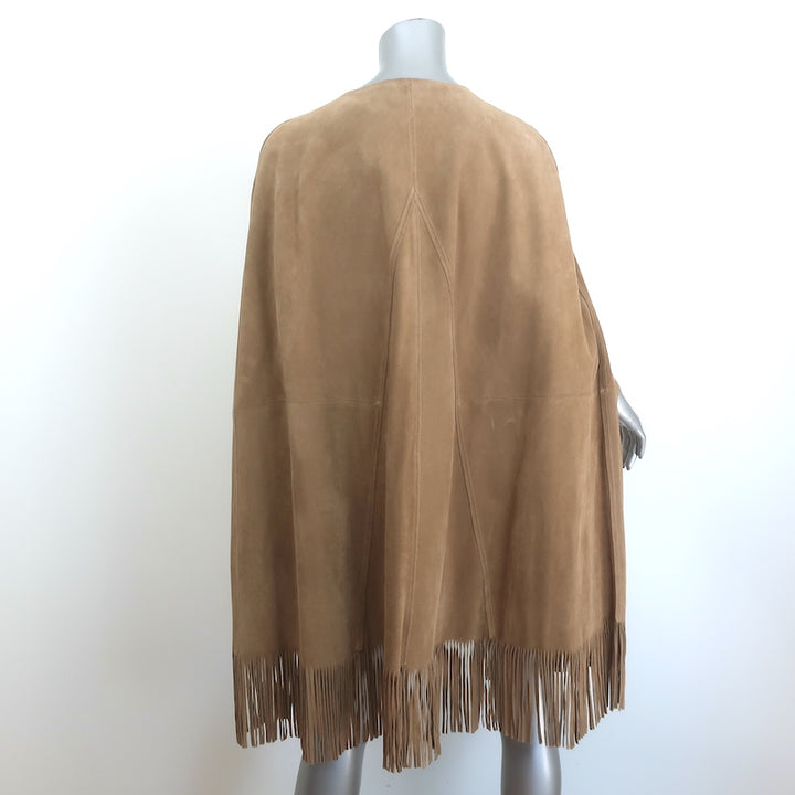 Saint Laurent Fringed Suede Cape Camel Size 48 NEW