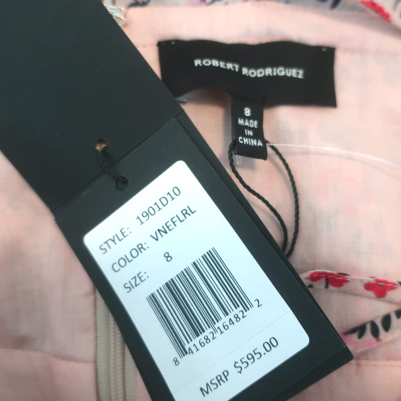Robert Rodriguez Pleated Midi Dress Cayana Pink Vine Floral Print Size 8 NEW