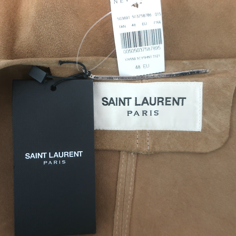 Saint Laurent Fringed Suede Cape Camel Size 48 NEW