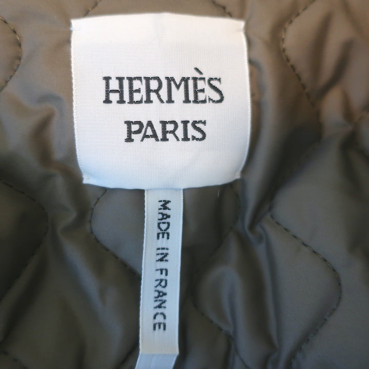 Hermes Leather &amp; Cashmere Ribbed Knit Jacket Gris Etoupe Size 38