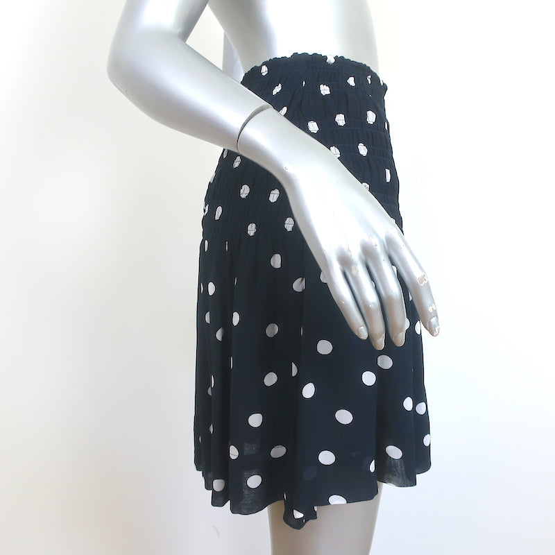 GANNI Smocked Polka Dot Mini Skirt Navy Georgette Size 36