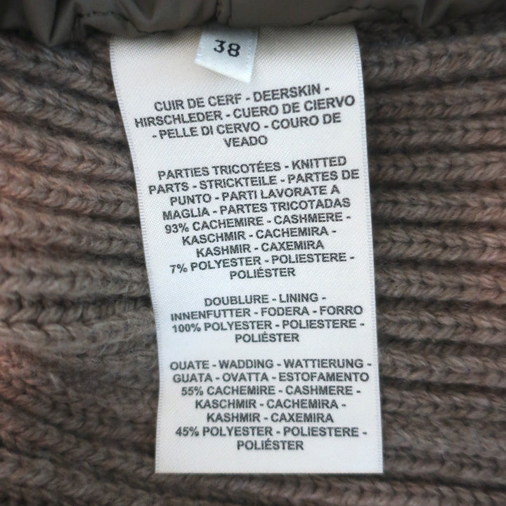 Hermes Leather &amp; Cashmere Ribbed Knit Jacket Gris Etoupe Size 38