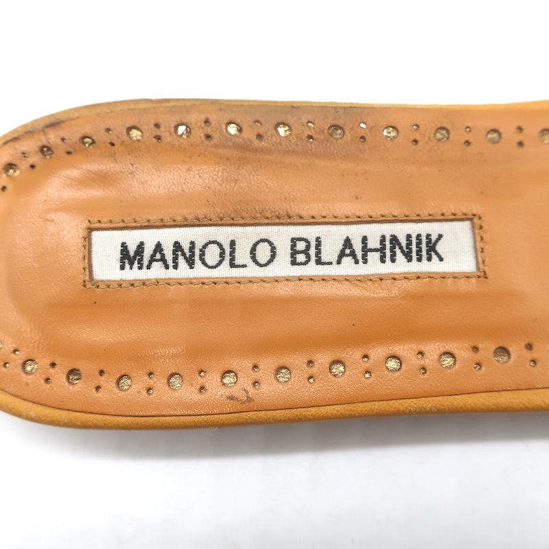 Manolo Blahnik Notamu Pleated Bow Slide Sandals Marigold Leather