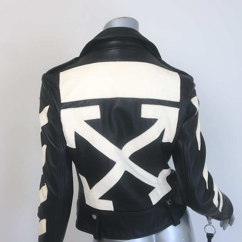 Off-White Virgil Abloh Carryover Leather Biker Jacket Black Size Small