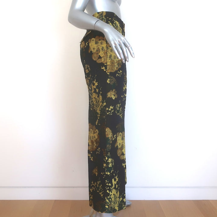 Dries Van Noten Floral Jacquard Wide Leg Trousers Black/Gold Size 40