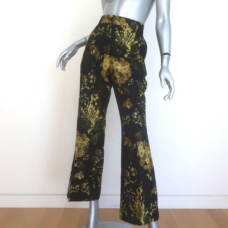 Dries Van Noten Floral Jacquard Wide Leg Trousers Black/Gold Size 40