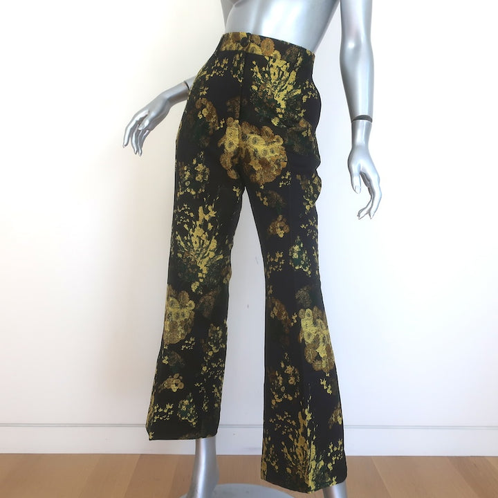 Dries Van Noten Floral Jacquard Wide Leg Trousers Black/Gold Size 40