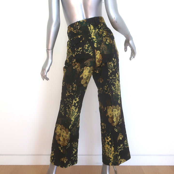 Dries Van Noten Floral Jacquard Wide Leg Trousers Black/Gold Size 40