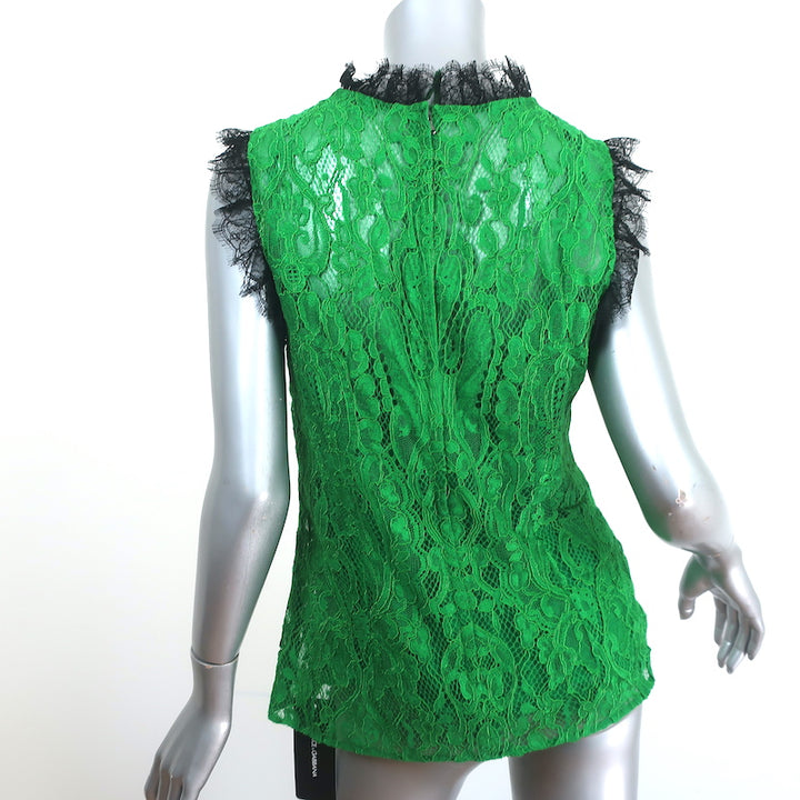 Dolce &amp; Gabbana Sleeveless Blouse &amp; Skirt Set Green Lace Size 44/46 NEW