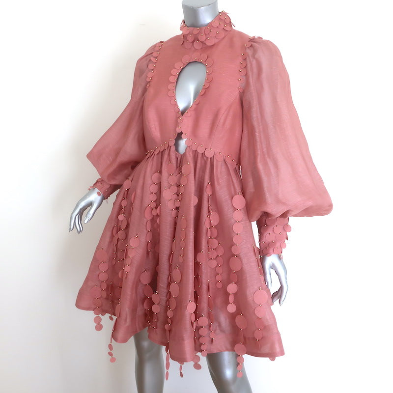 Zimmermann Concert Disc Keyhole Mini Dress Lipstick Pink Taffeta Size 3 NEW