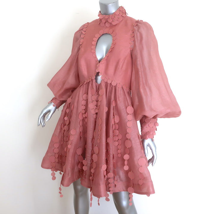 Zimmermann Concert Disc Keyhole Mini Dress Lipstick Pink Taffeta Size 3 NEW