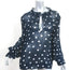GANNI Polka Dot Blouse Navy Georgette Size 44 Long Sleeve Top NEW