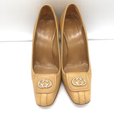 Gucci Interlocking GG Pumps Beige Leather Size 8 Square Toe Heels