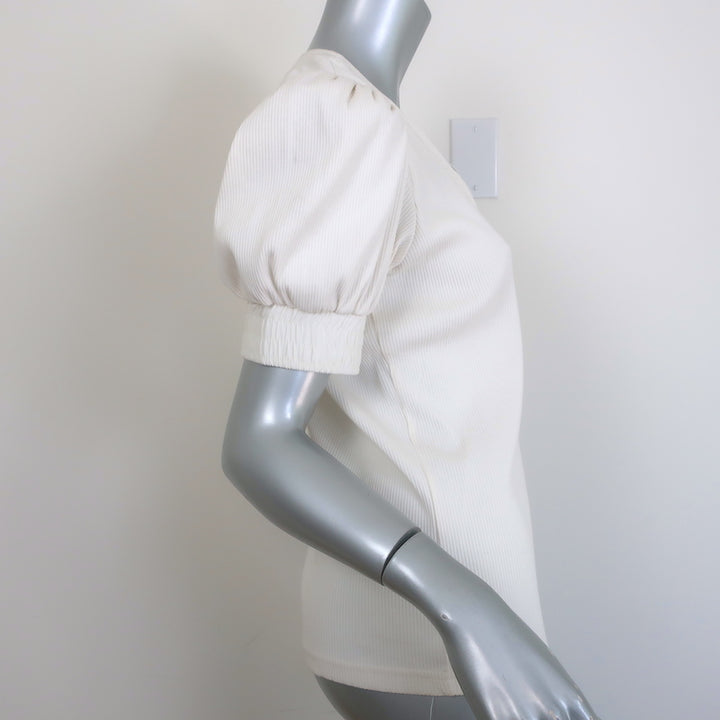 Derek Lam 10 Crosby Heather Puff Sleeve Top Cream Ribbed Knit Size Small