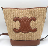 Celine Raffia Triomphe Small Bucket Bag Brown Leather-Trim Crossbody