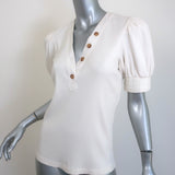 Derek Lam 10 Crosby Heather Puff Sleeve Top Cream Ribbed Knit Size Small