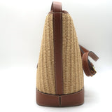 Celine Raffia Triomphe Small Bucket Bag Brown Leather-Trim Crossbody