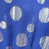 RIXO Eleanor Metallic Polka Dot Tie-Neck Midi Dress Blue/Silver Silk Size Medium