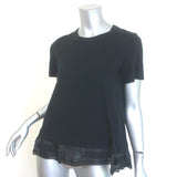 Sacai Crochet Lace-Trim Pleated Hem T-Shirt Black Cotton Size 1 NEW