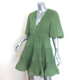 Zimmermann Balloon-Sleeve Pleated Tiered Mini Dress Fern Size 3