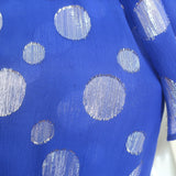 RIXO Eleanor Metallic Polka Dot Tie-Neck Midi Dress Blue/Silver Silk Size Medium